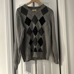 Bass Heritage Collection V-Neck Argyle Gray Cotton Sweater Tag Size S Teen Boys